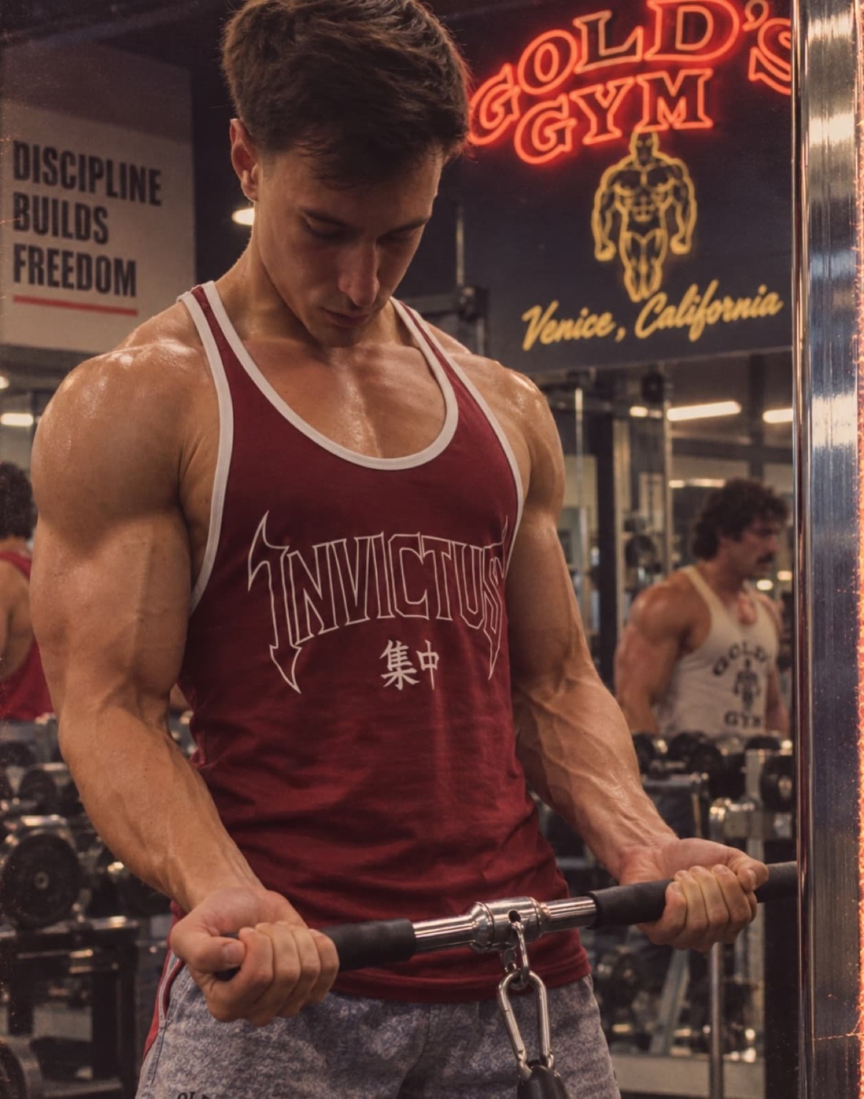 Tomás entrenando bíceps en Gold's Gym Venice